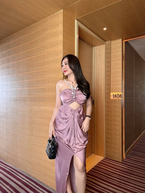 Halter Neck Hollow Out Ladies Party Dresses